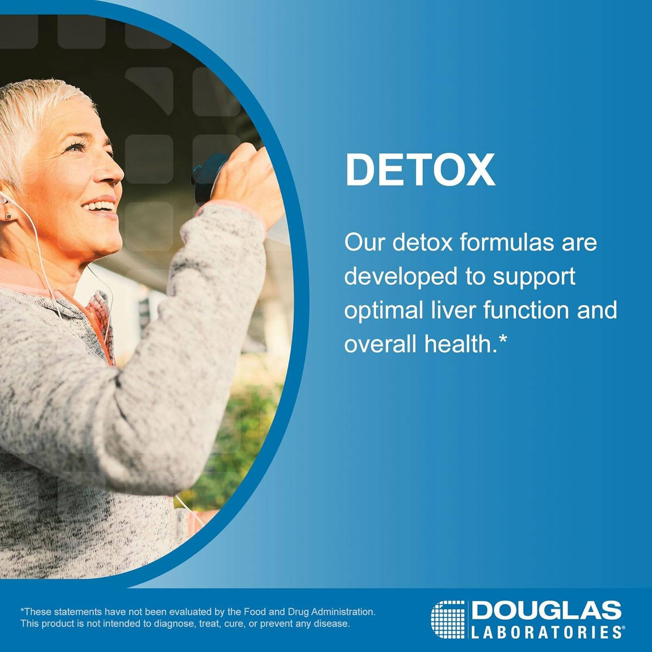 Smiling older woman, Douglas Laboratories detox formulas graphic