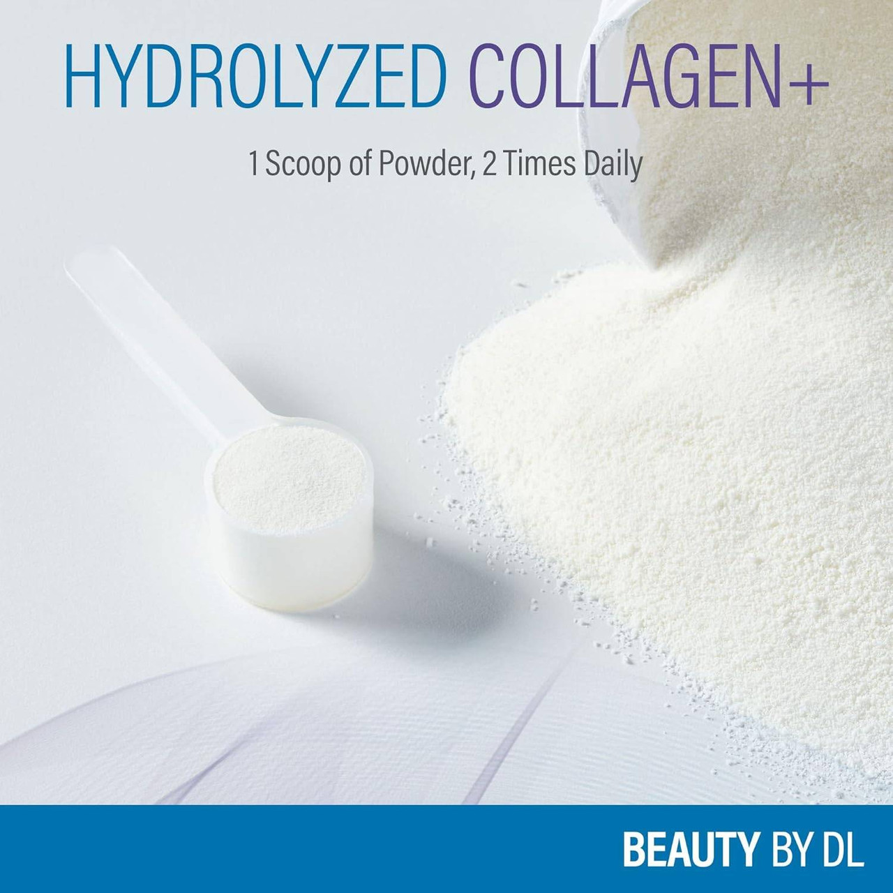Scoop of collagen powder with serving text