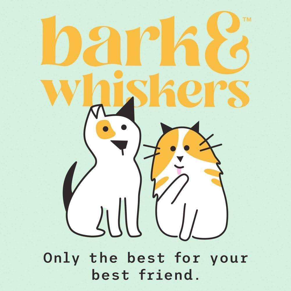 Bark & Whiskers logo with cat and dog, only the best for your best friend