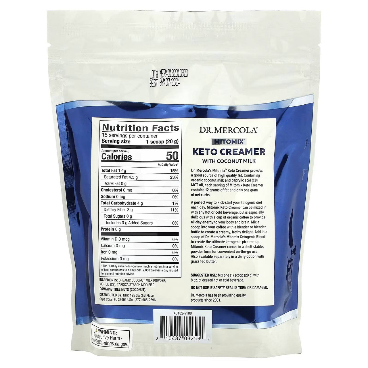 Dr. Mercola Mitomix Keto Creamer with Coconut Milk - 300 Grams