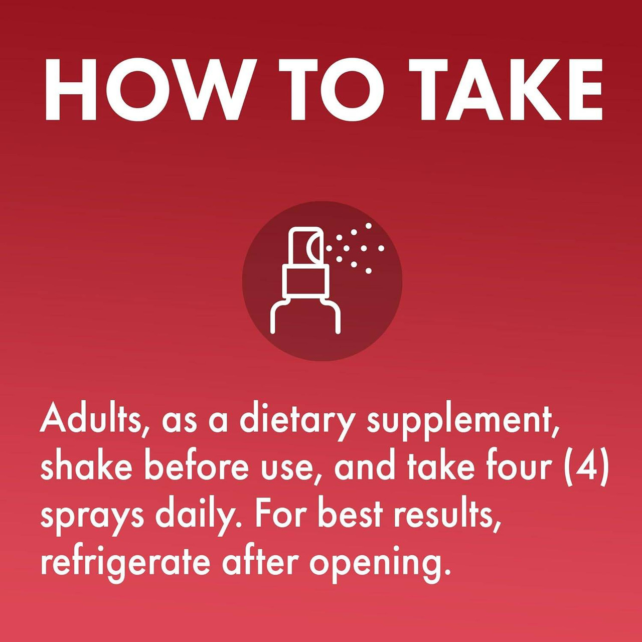 How to take, shake before use and take four sprays daily, refrigerate after opening