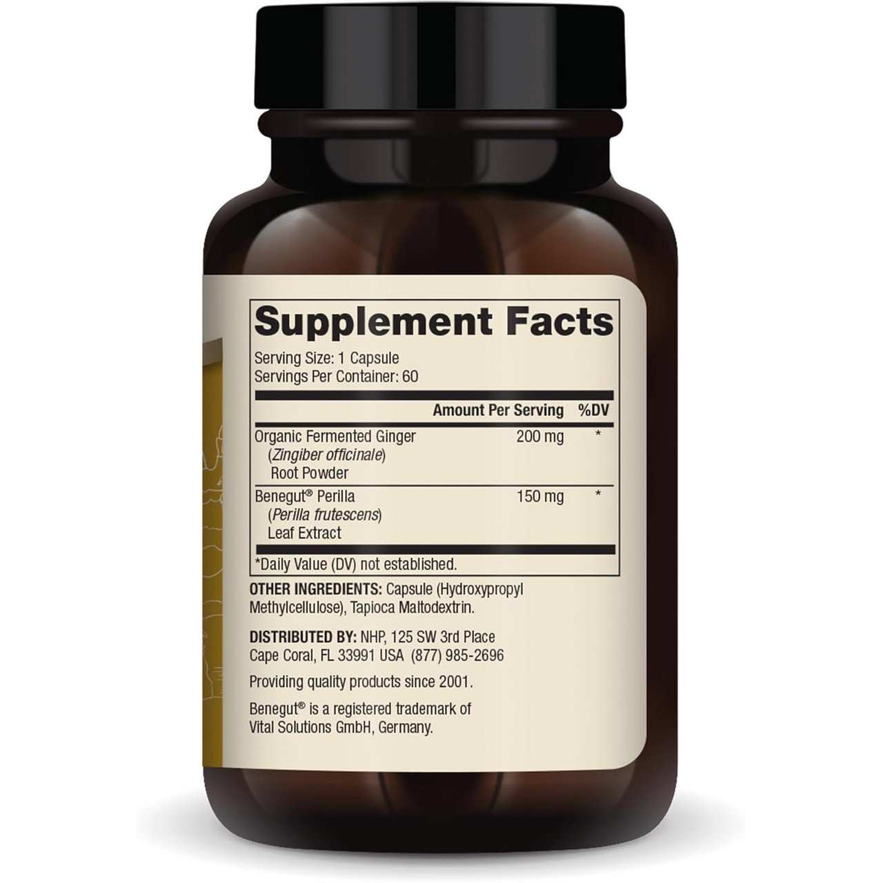 Back of Fermented Ginger bottle with supplement facts label