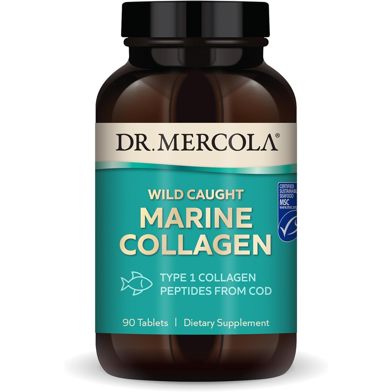 Dr. Mercola Wild Caught Marine Collagen type 1 collagen peptides from cod 90 tablets bottle