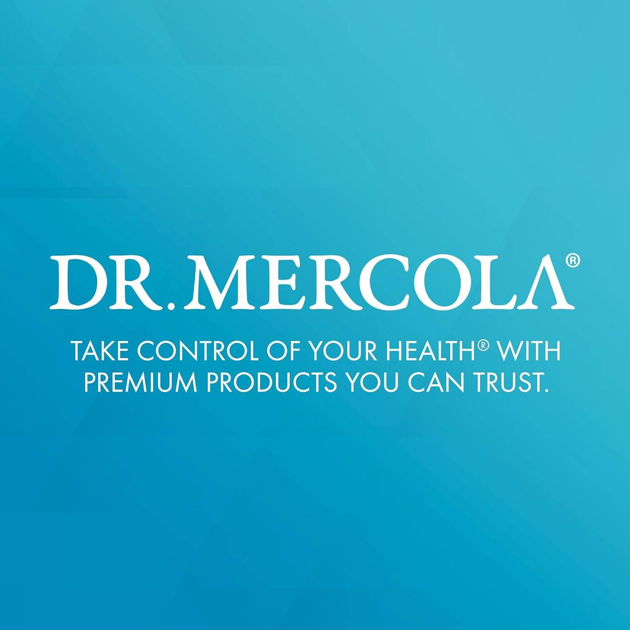 Dr. Mercola logo on teal, take control of your health graphic