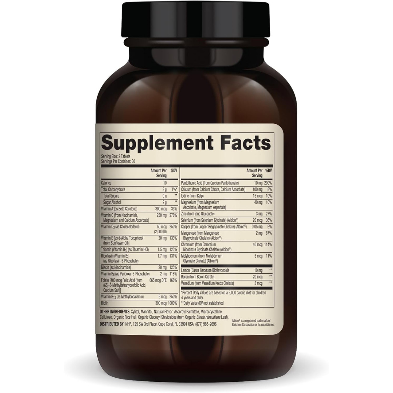 Chewable Multivitamin for Kids bottle back with supplement facts