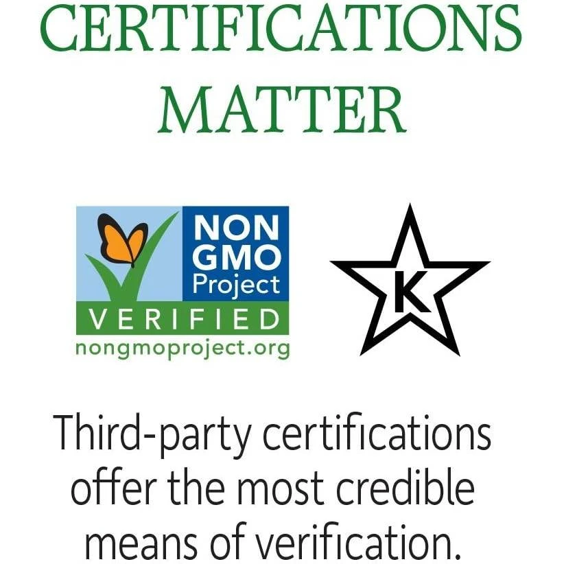 Certifications matter graphic with Non-GMO Project Verified and kosher logos