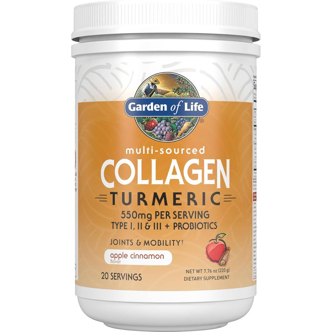 Garden of Life Multi Sourced Collagen Turmeric Apple Cinnamon 220 g tub, 20 servings