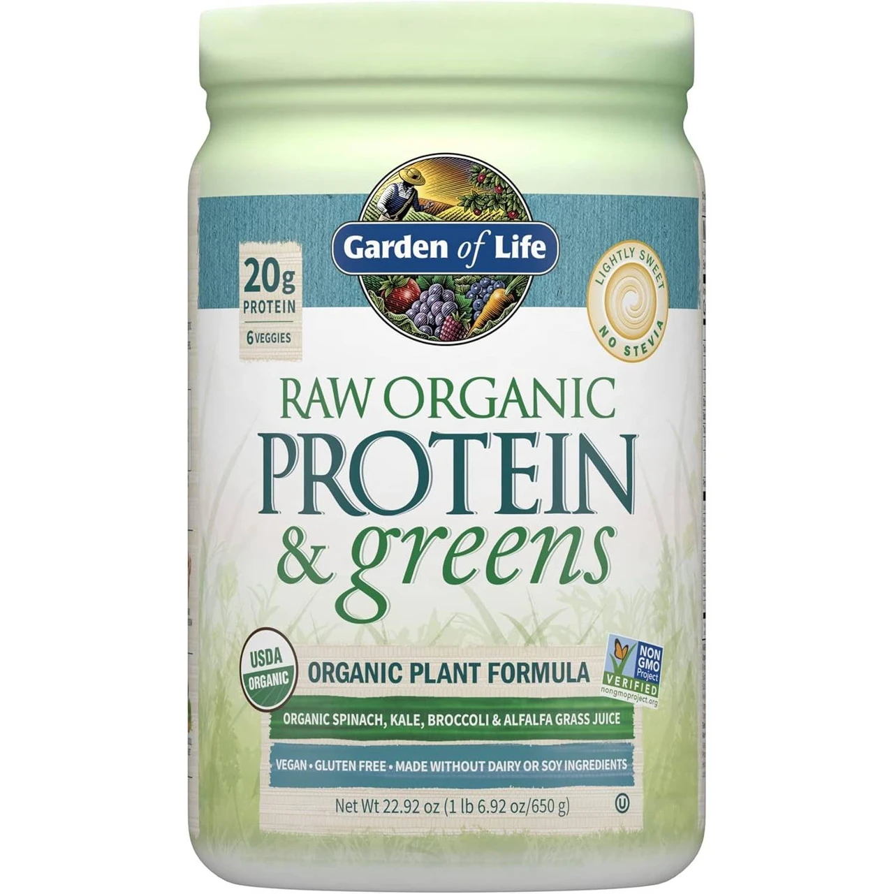Garden of Life Raw Organic Protein & Greens Organic Plant Formula Light Sweet tub