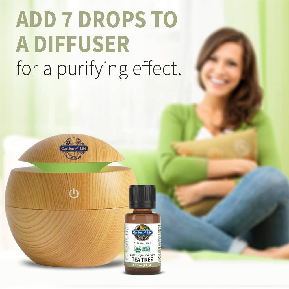 Woman relaxing beside a diffuser, add 7 drops to a diffuser graphic