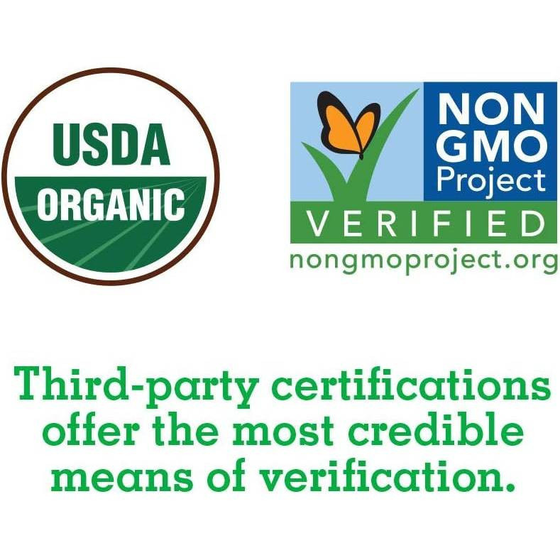 USDA Organic and Non-GMO Project Verified logos, third-party certifications