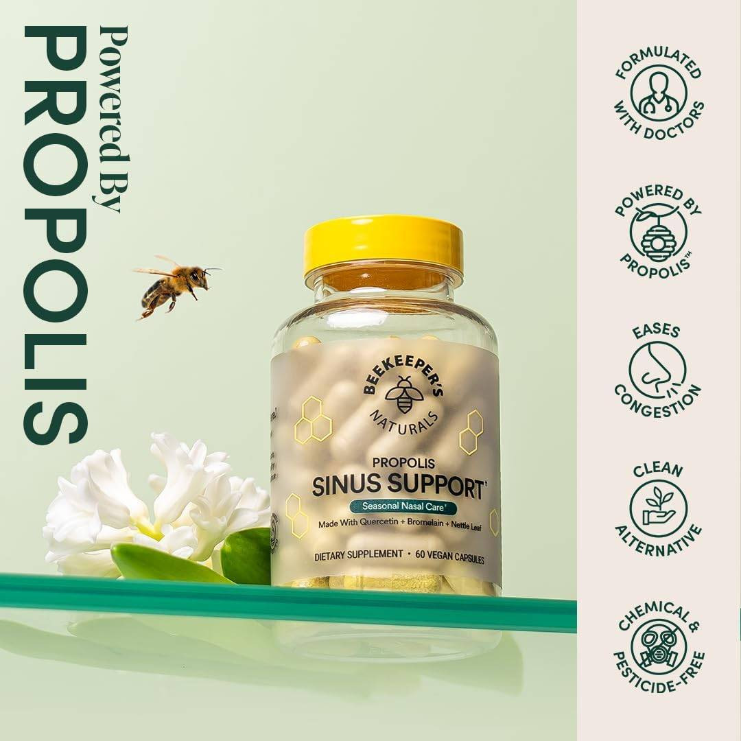 Beekeepers Naturals Propolis Sinus Support - Seasonal Nasal Care - 60 Capsules