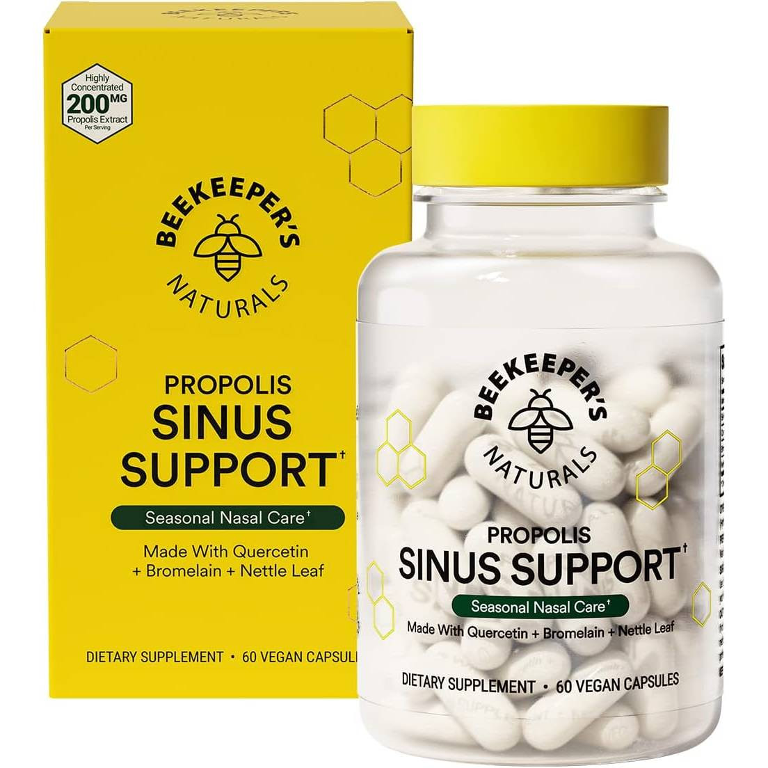 Beekeepers Naturals Propolis Sinus Support - Seasonal Nasal Care - 60 Capsules
