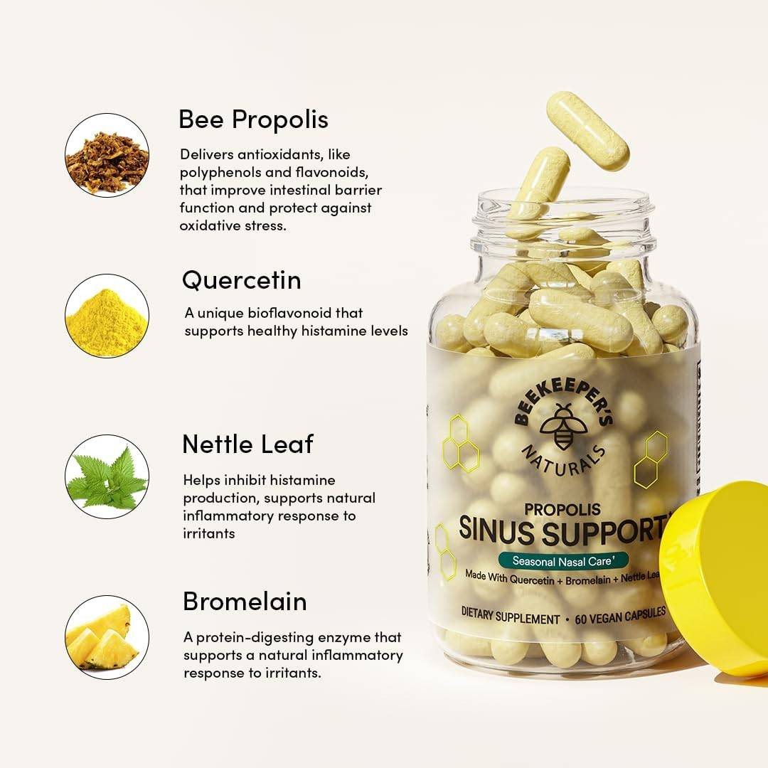Beekeepers Naturals Propolis Sinus Support - Seasonal Nasal Care - 60 Capsules