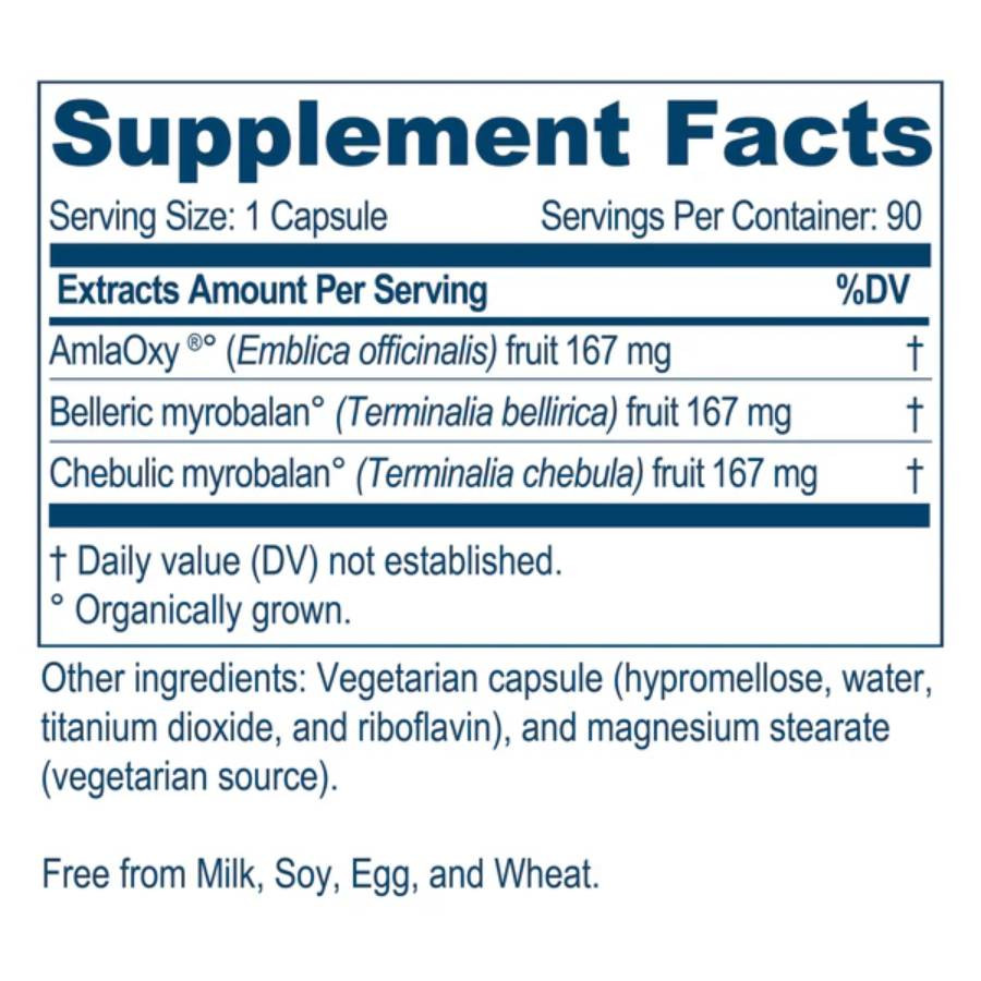 Trifal supplement facts with amla, belleric myrobalan and chebulic myrobalan