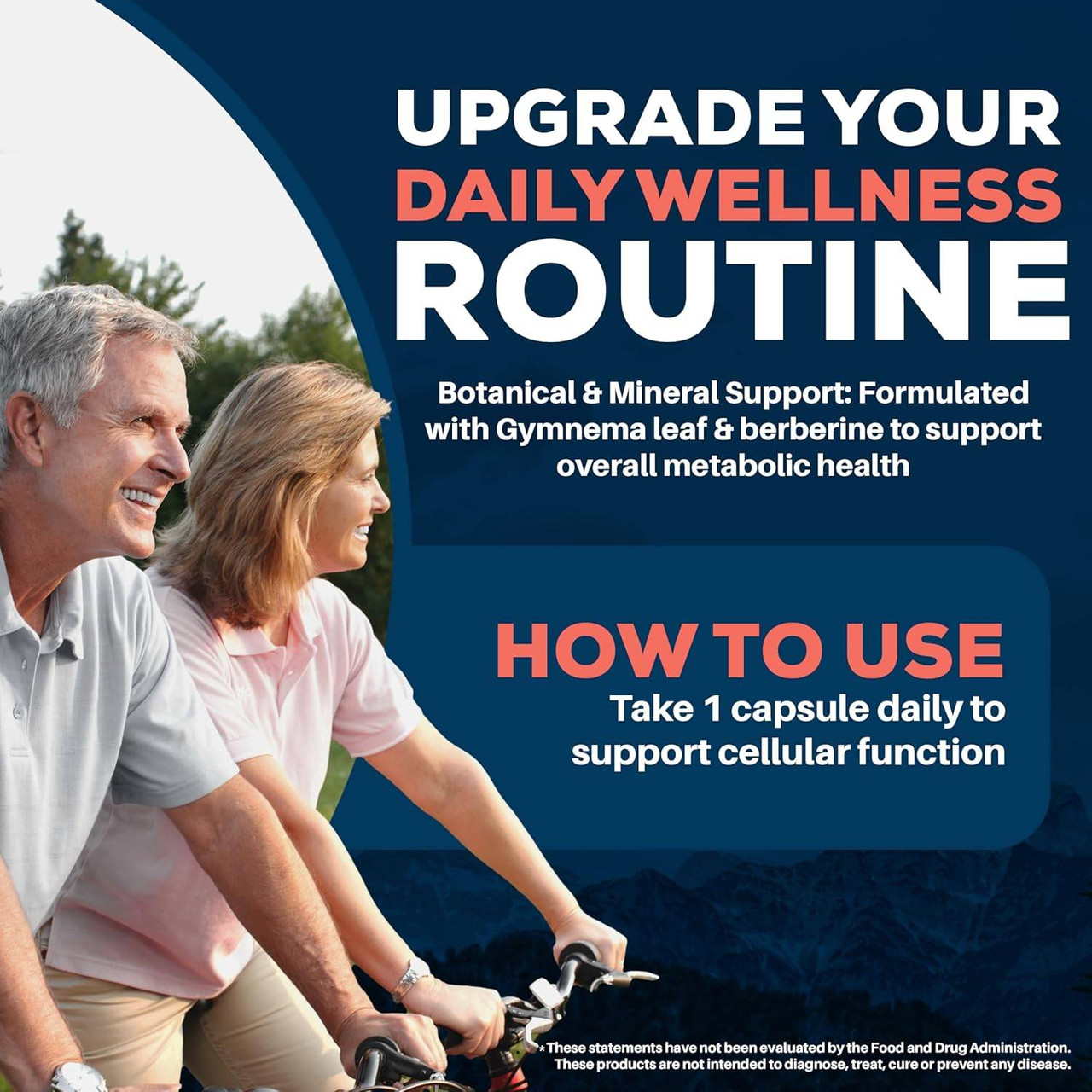 Older couple cycling, BioGymnema how to use graphic