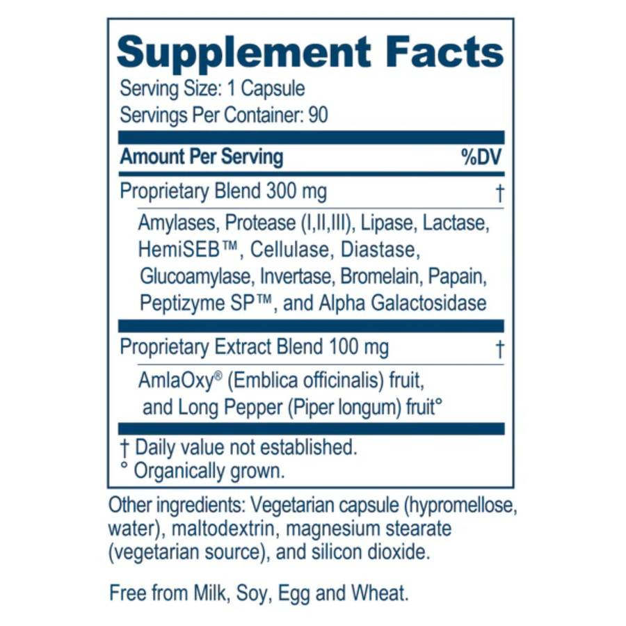 VegenzymePlus supplement facts panel, 1 capsule serving