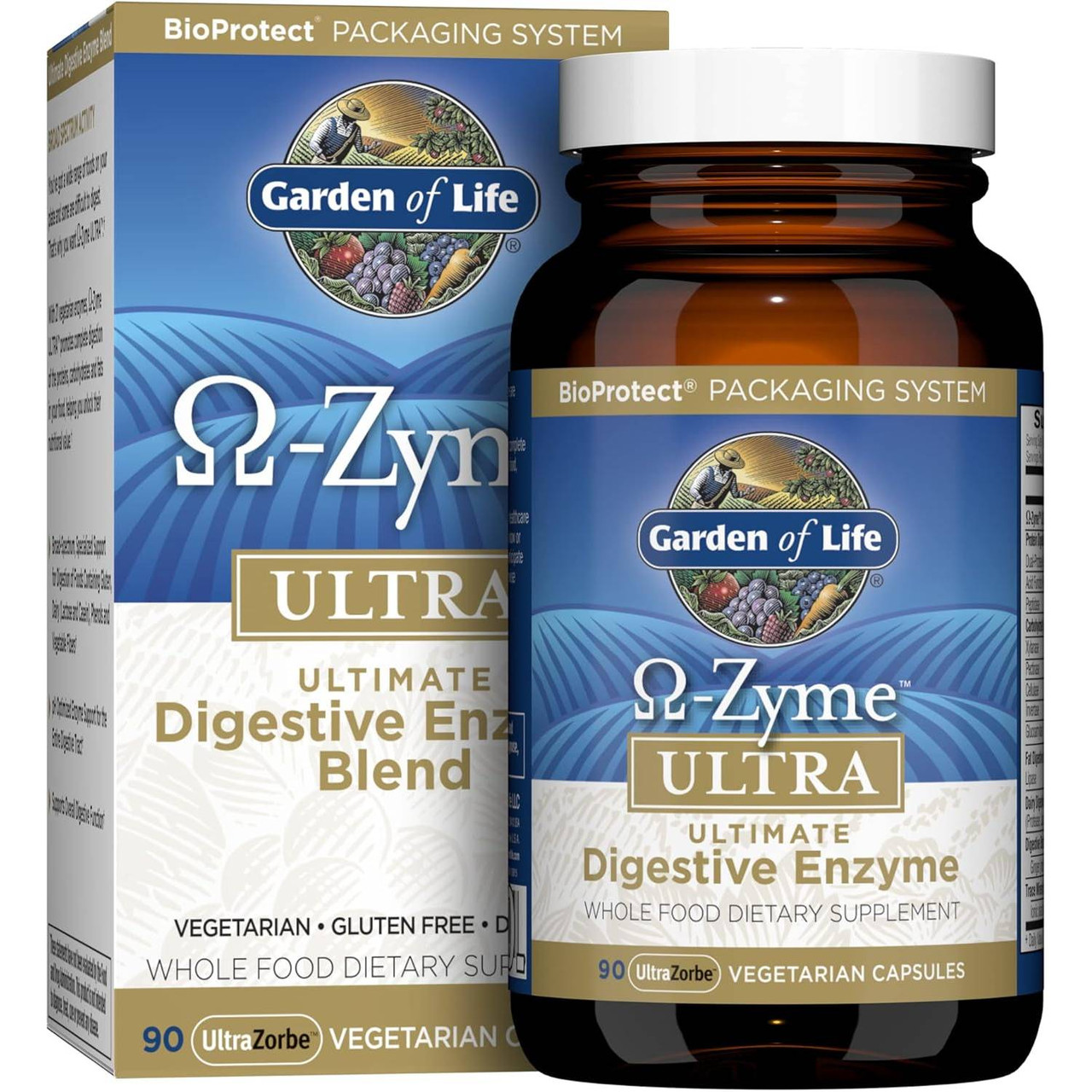 Garden of Life Omega-Zyme Ultra digestive enzyme blend 90 vegetarian capsules bottle and box