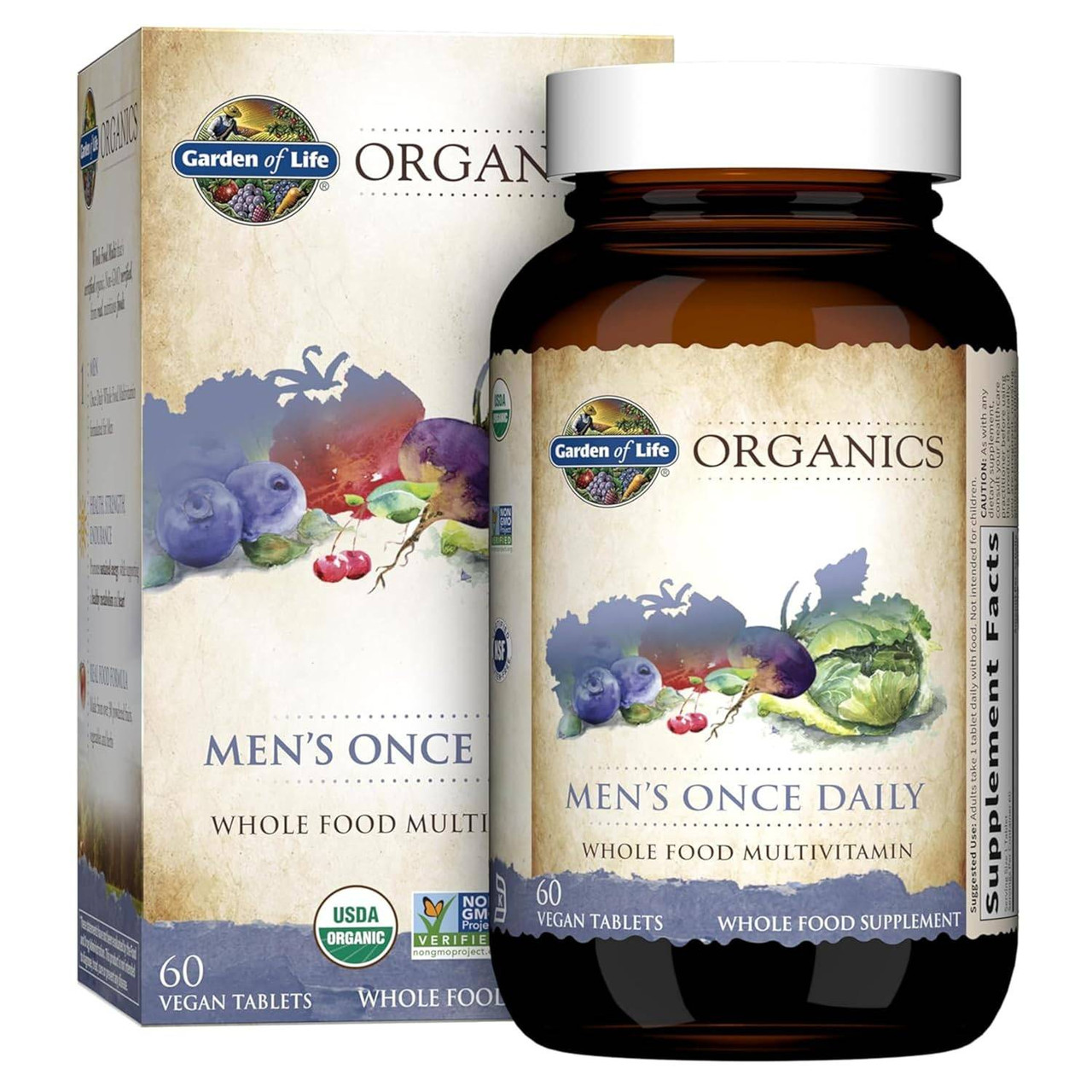 Garden of Life mykind Organics Men's Once Daily 60 tablets bottle and box