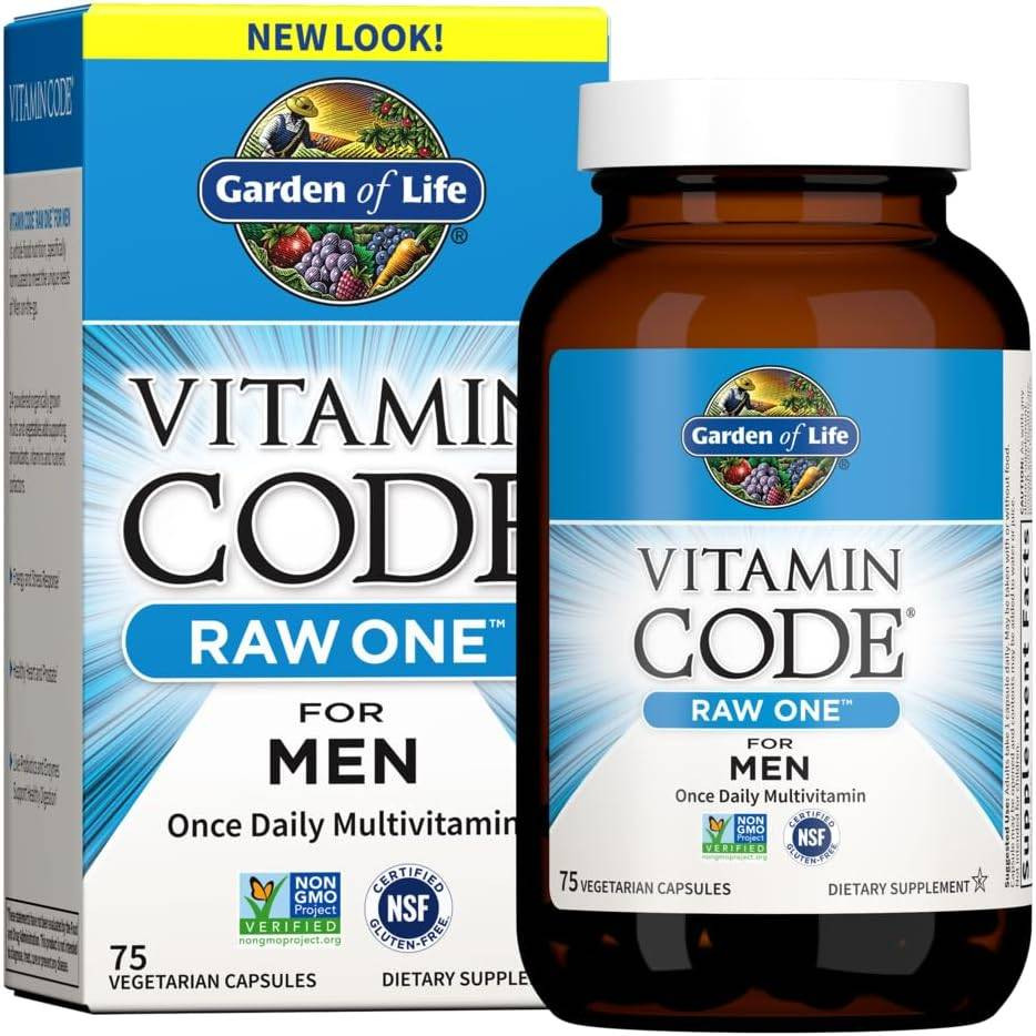 Garden of Life Vitamin Code RAW One for Men once daily multivitamin 75 capsule bottle and box