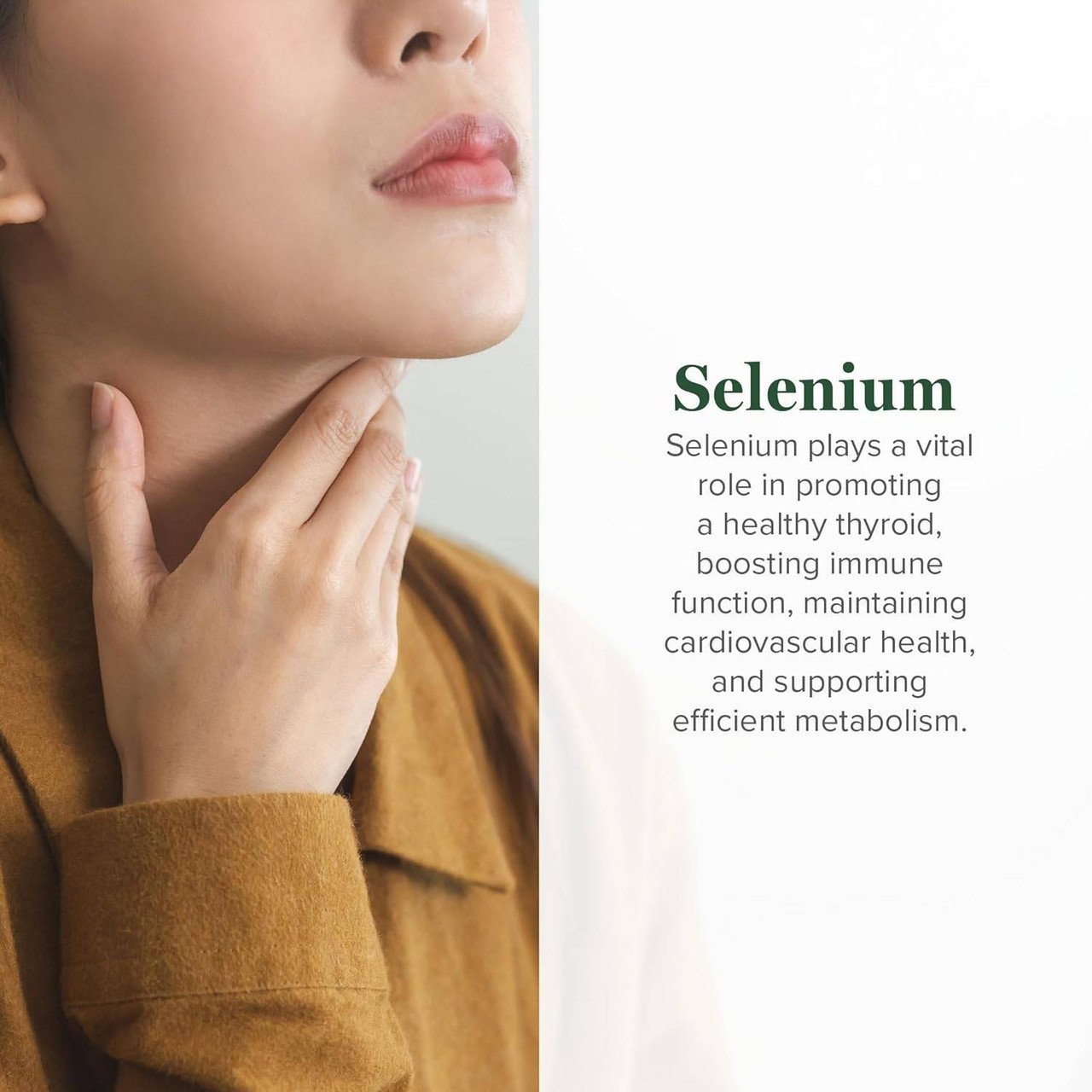 Woman touching her neck, selenium graphic