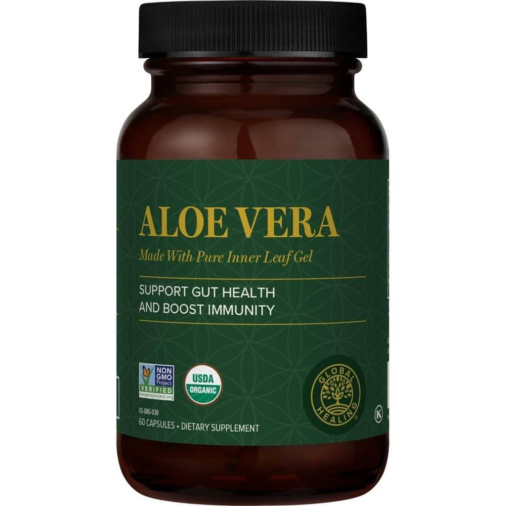 Global Healing Aloe Vera 60 capsule amber glass bottle