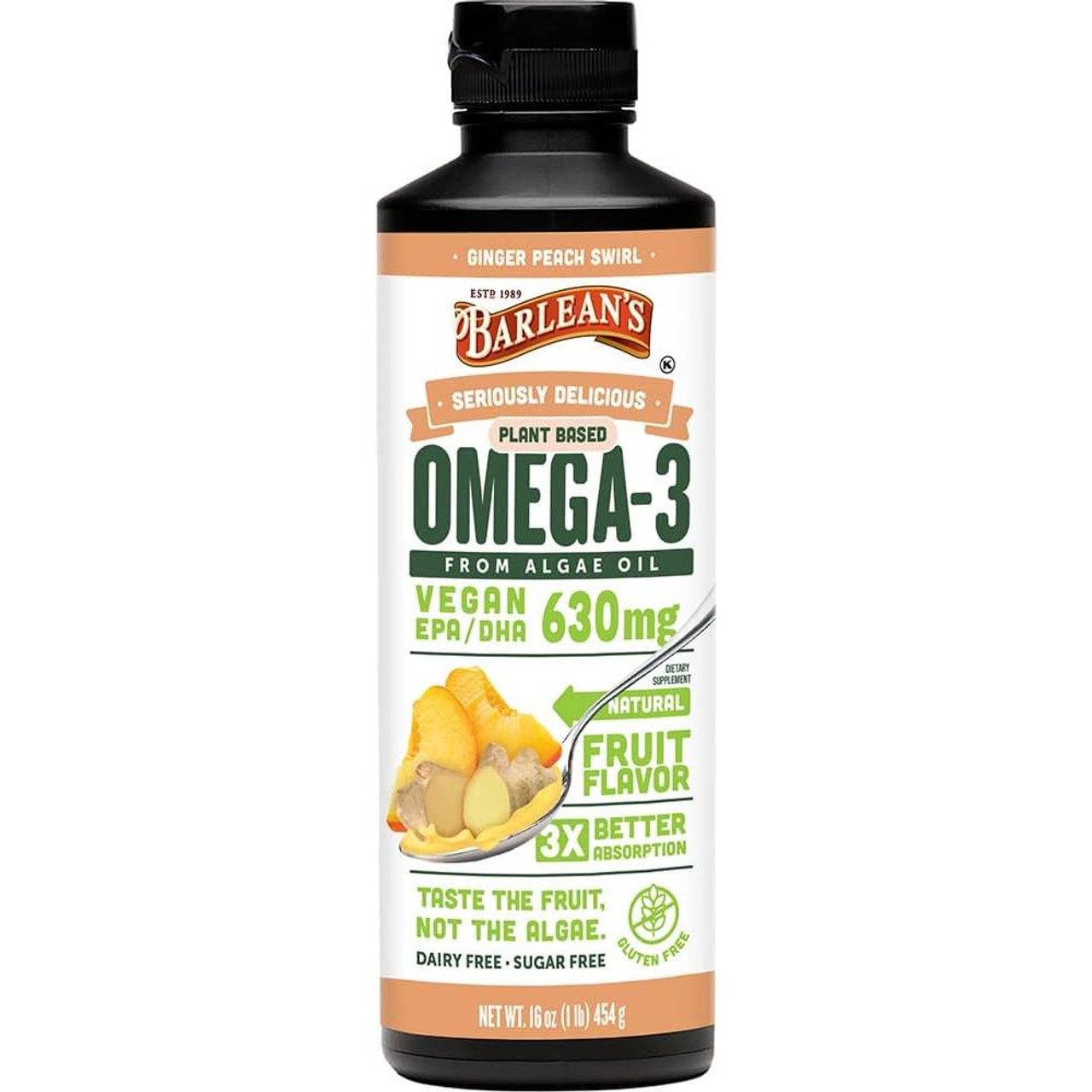 Barleans Organic Oils Seriously Delicious Omega-3 from Algae Oil Ginger Peach - 454 Grams BROO02208 39.99