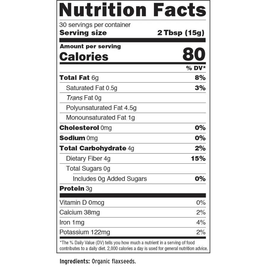 Forti-Flax nutrition facts per 2 tbsp serving with ingredients