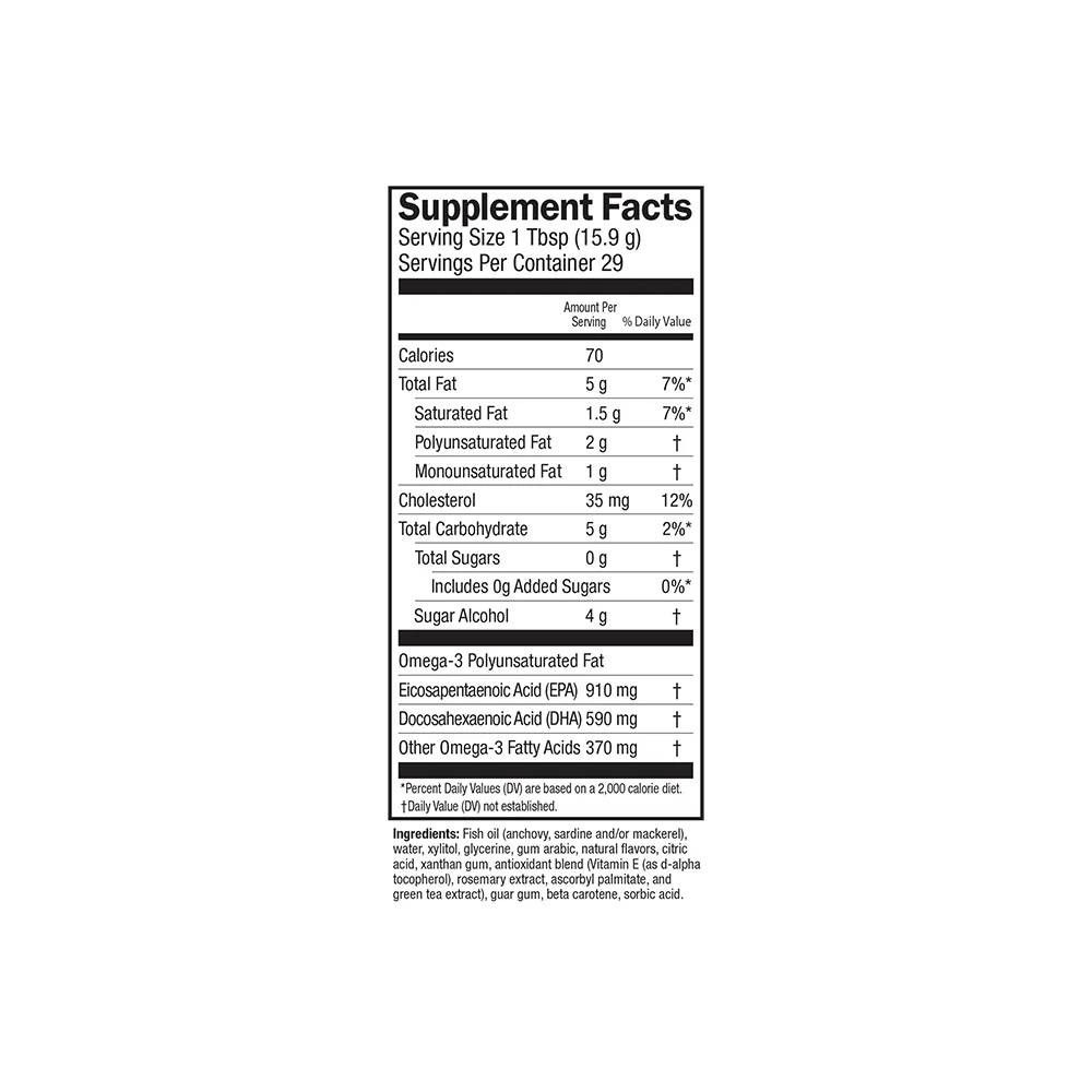 Citrus Sorbet Omega-3 supplement facts with EPA, DHA and ingredients