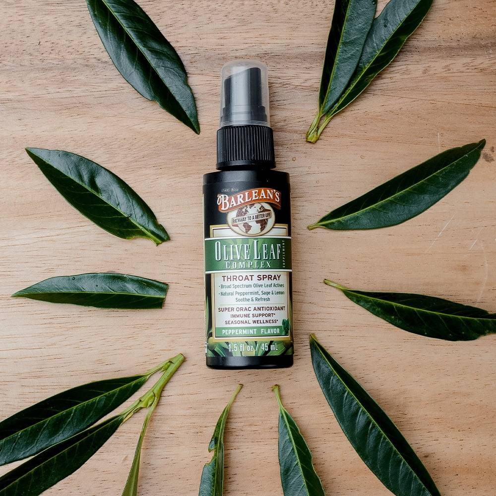 Barleans Organic Oils Olive Leaf Complex Throat Spray Peppermint - 45 Milliliters