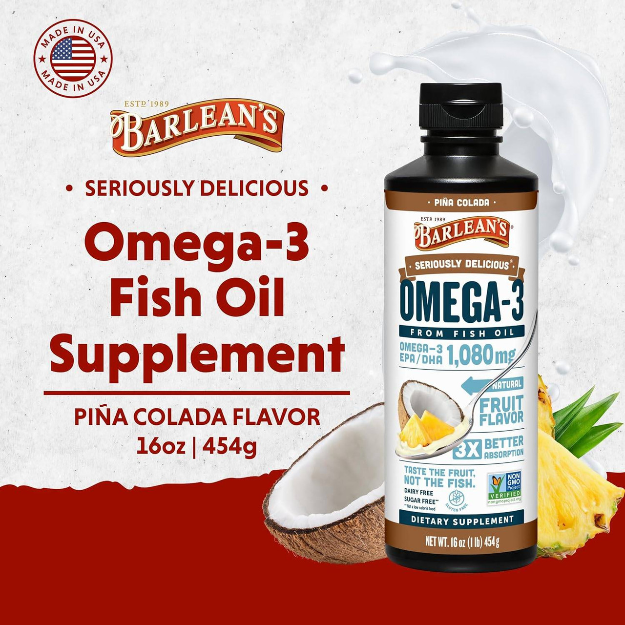Barlean's Organic Oils Seriously Delicious Pina Colada - 454 Grams