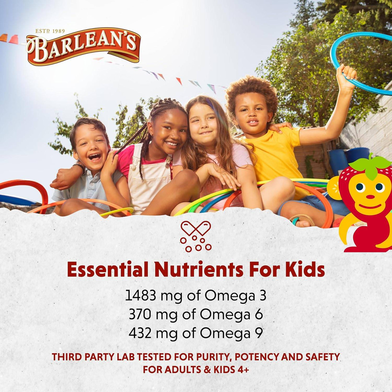 Kids playing outdoors, essential nutrients for kids omega-3, 6 and 9 amounts
