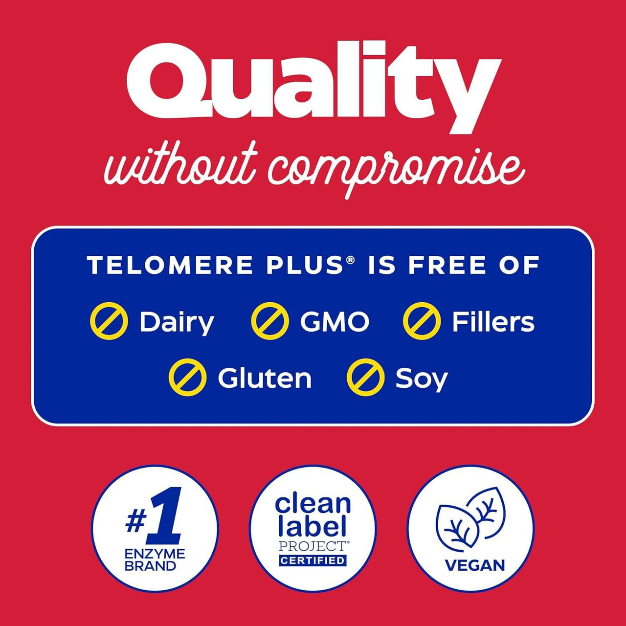 Quality without compromise: Telomere Plus free of dairy, GMO, fillers, gluten and soy