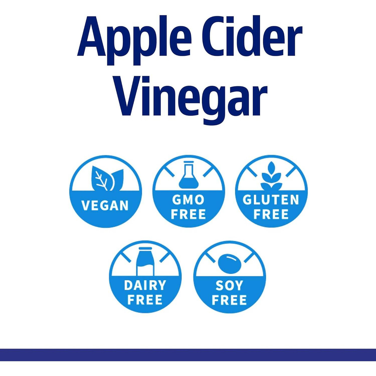 Apple Cider Vinegar vegan, GMO free, gluten free, dairy free and soy free icons