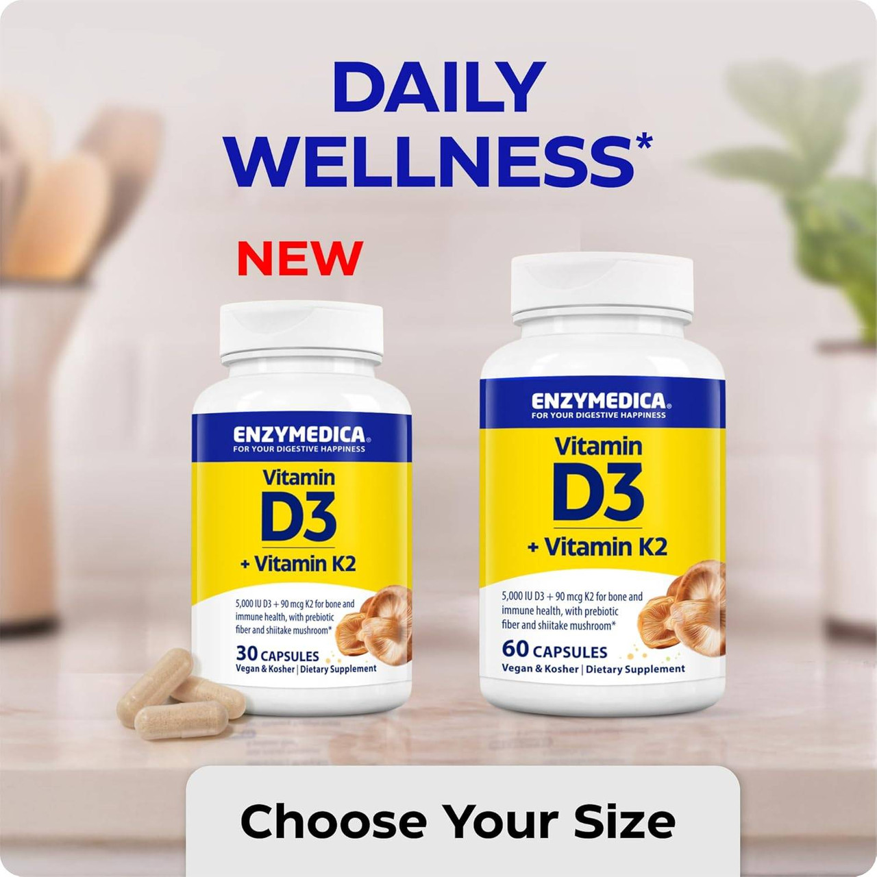 Enzymedica Organic Vitamin D3+K2 - 60 capsules