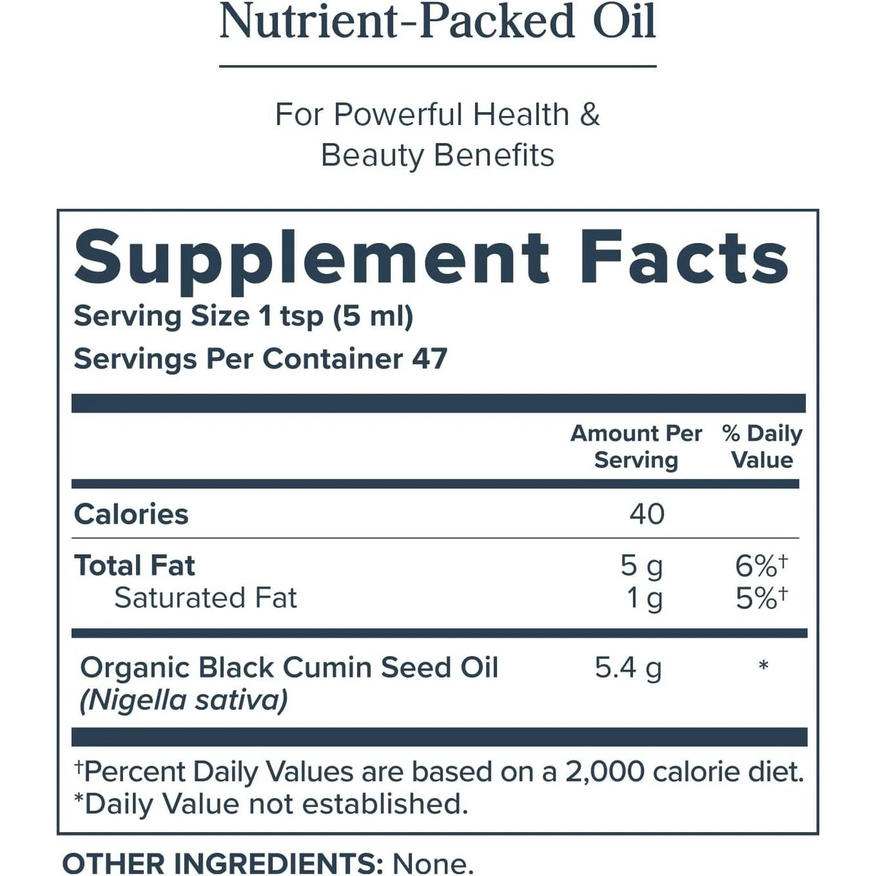 Black Seed Oil supplement facts panel