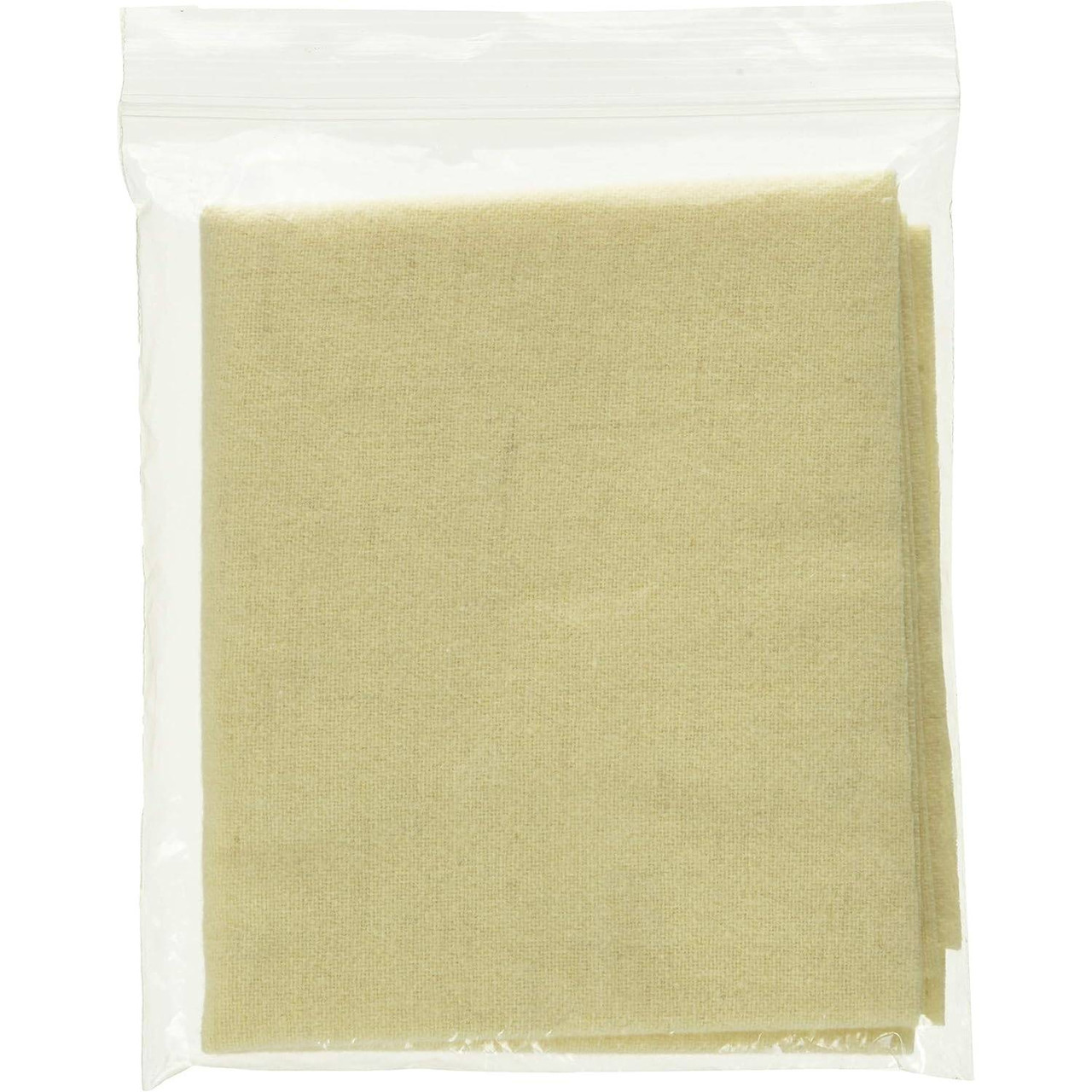 Folded wool flannel cloth in a clear bag