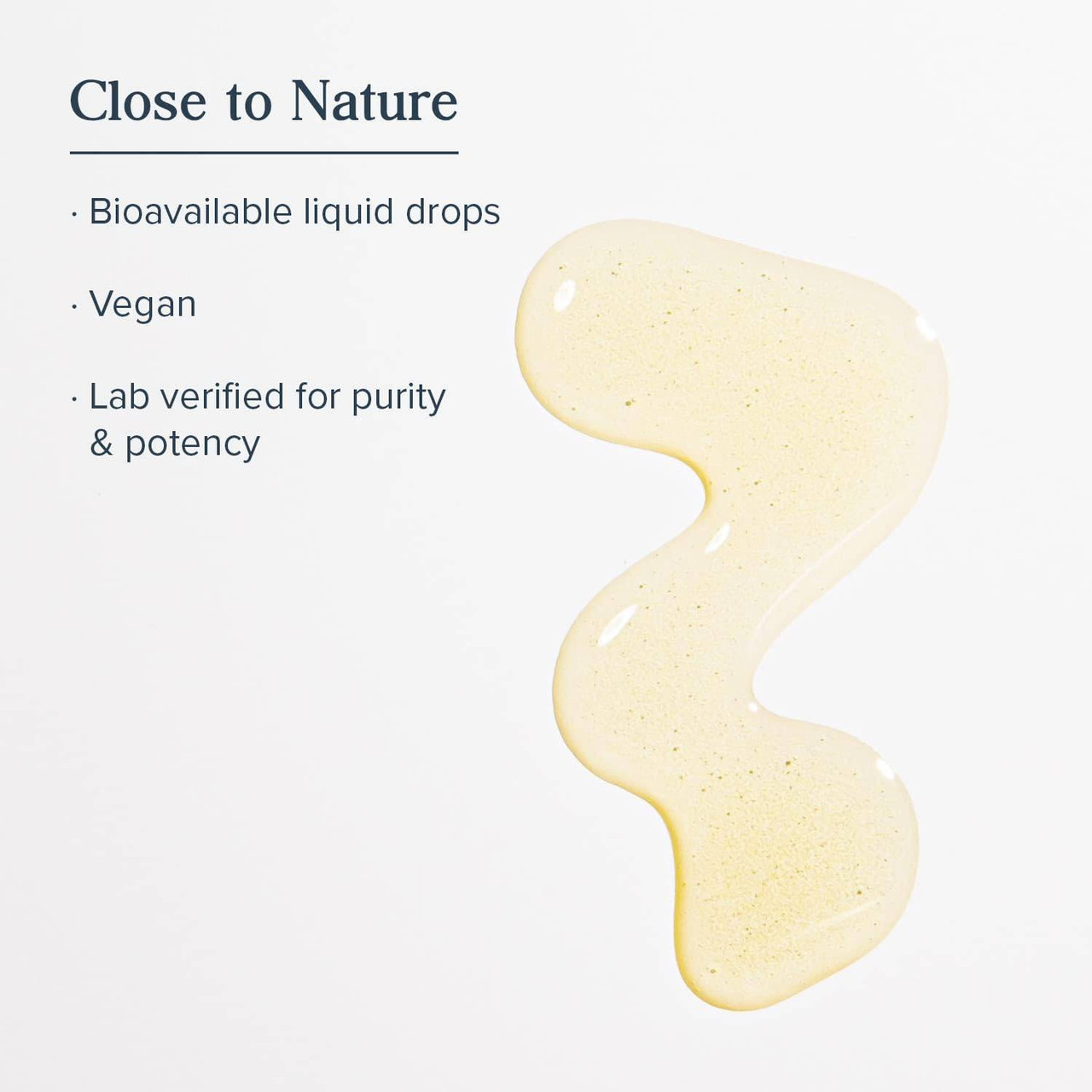 Drop of golden liquid, close to nature, vegan and lab verified graphic