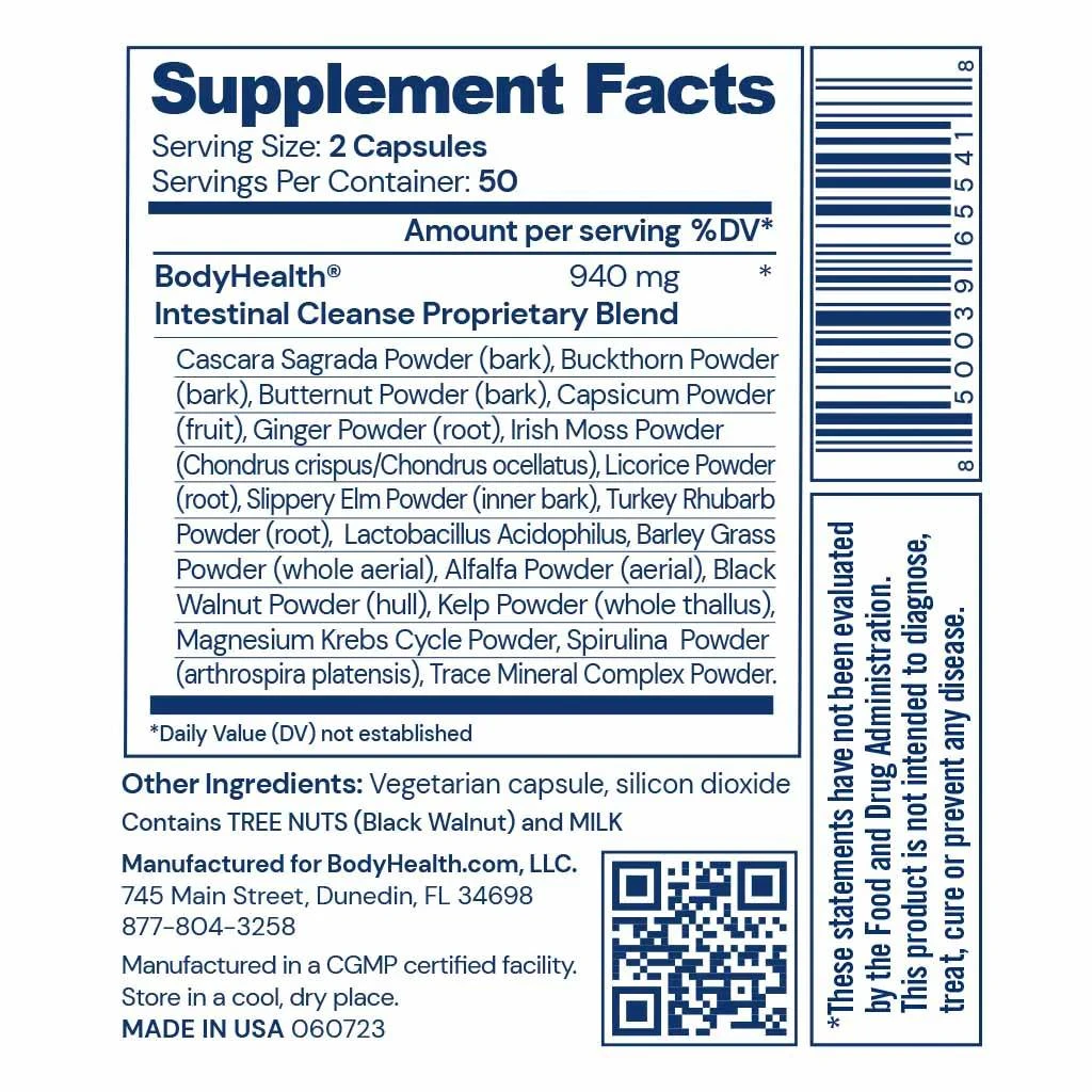 Supplement facts panel for Eliminate