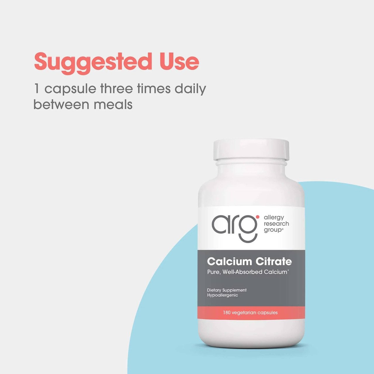 Calcium Citrate bottle, suggested use 1 capsule three times daily between meals
