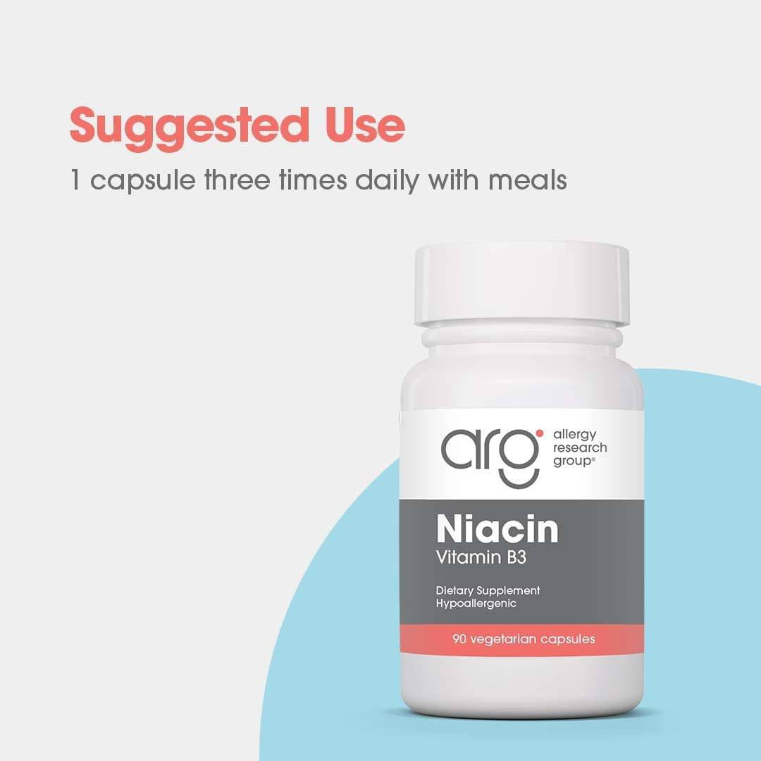 Niacin bottle, suggested use 1 capsule three times daily with meals