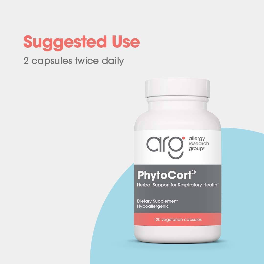 PhytoCort bottle, suggested use 2 capsules twice daily