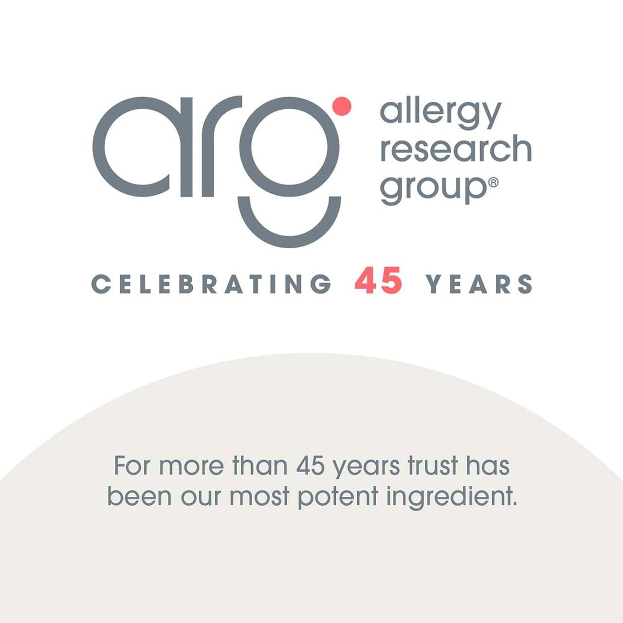 Allergy Research Group celebrating 45 years logo graphic