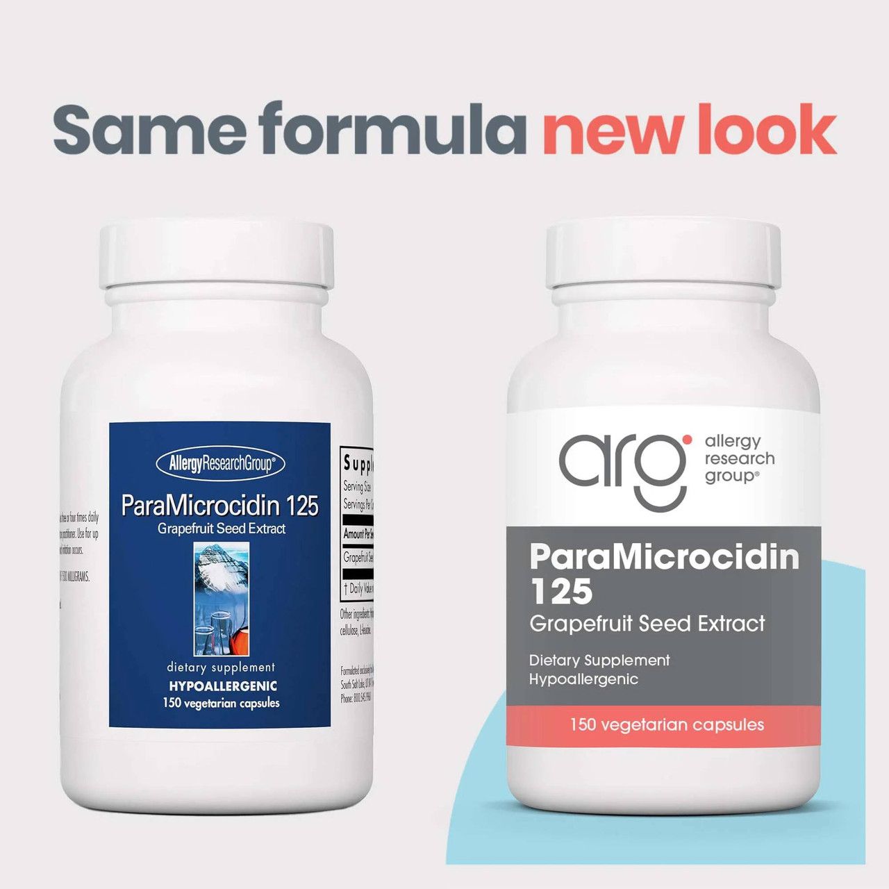Old and new ParaMicrocidin 125 bottles, same formula new look
