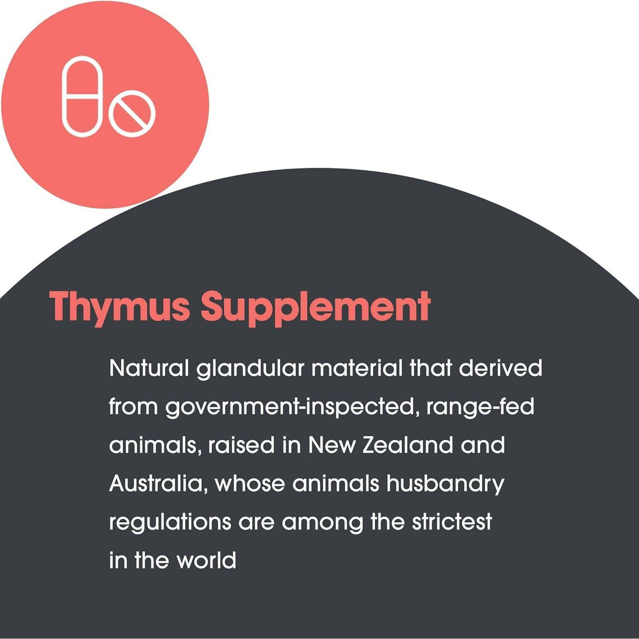 Thymus supplement graphic, glandular material from New Zealand and Australia