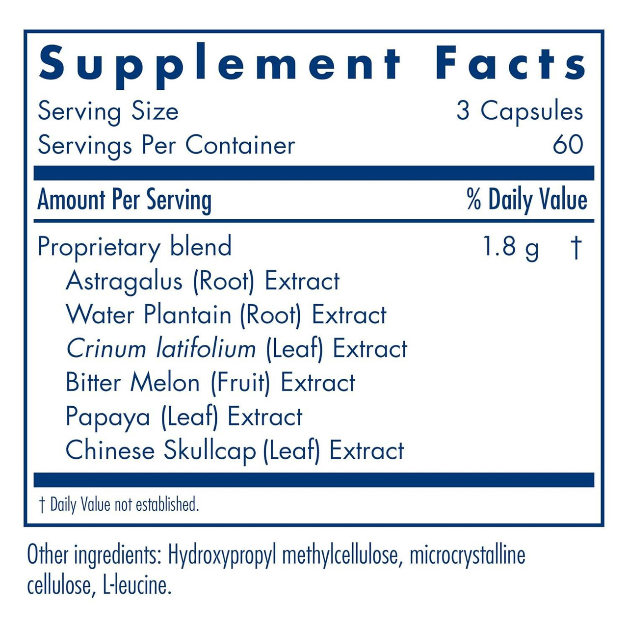 Healthy Prostate & Ovary supplement facts, 1.8 g proprietary herbal blend per 3 capsules