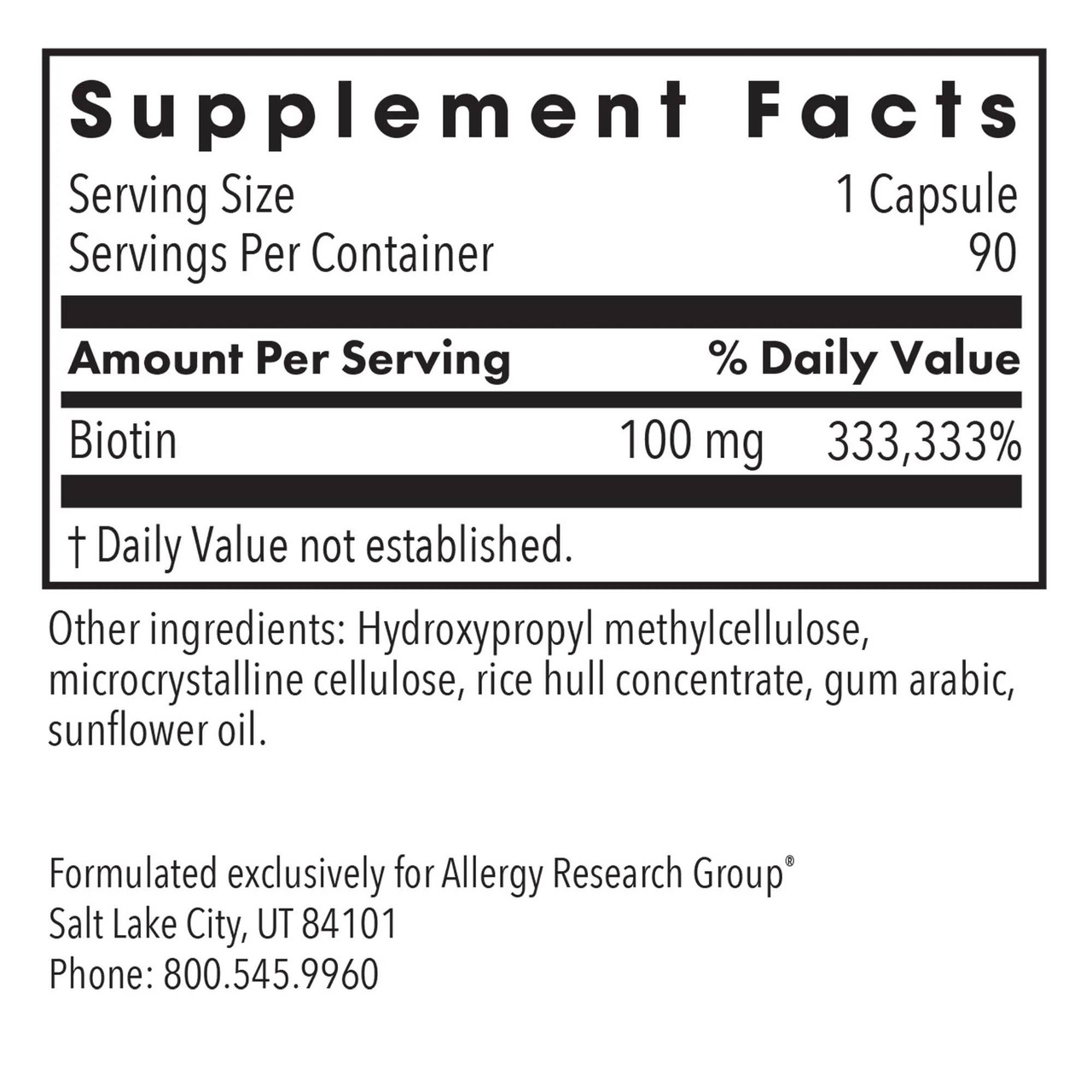 Allergy Research Group HiBiotin - 90 capsules