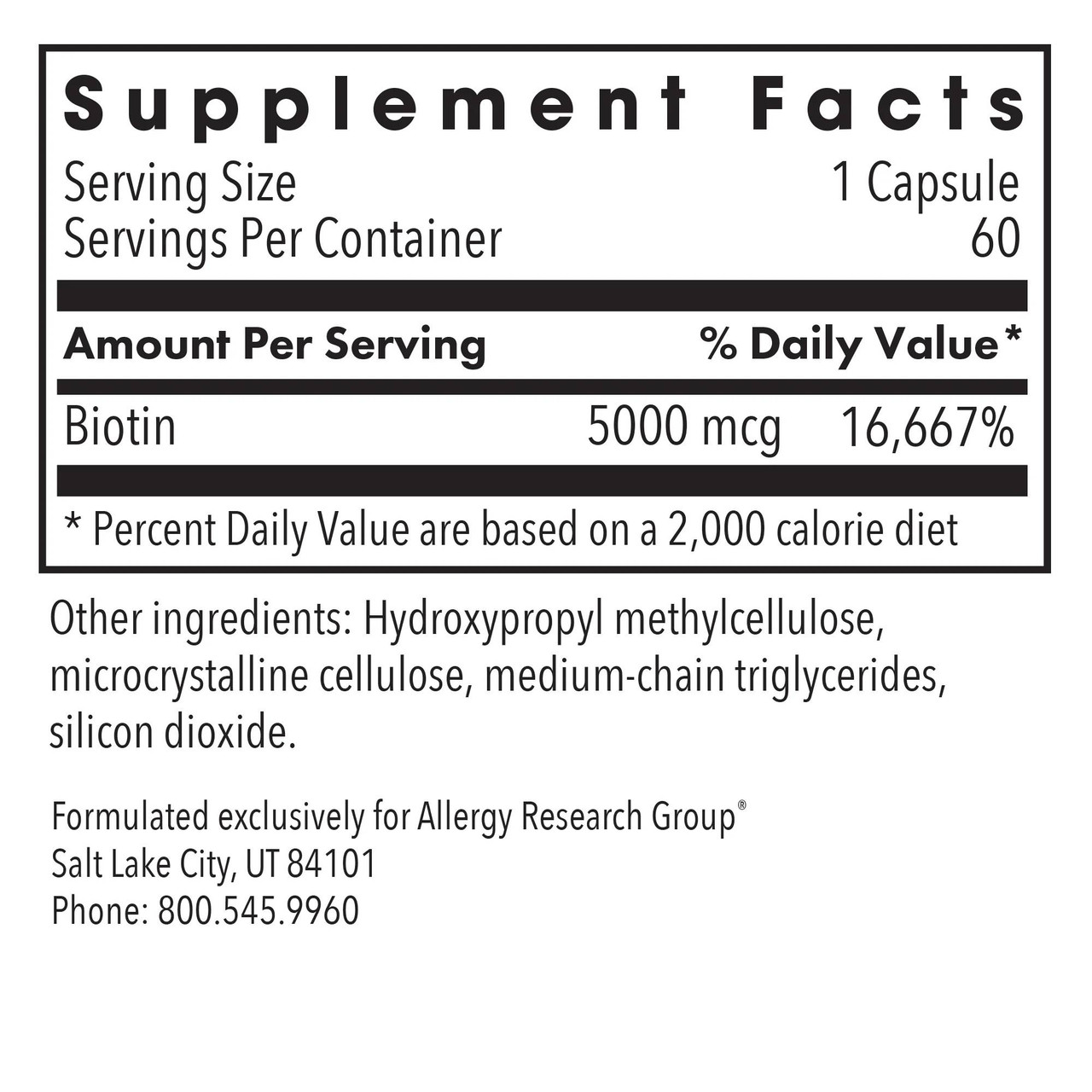 Biotin 5000 supplement facts, 5000 mcg biotin per capsule