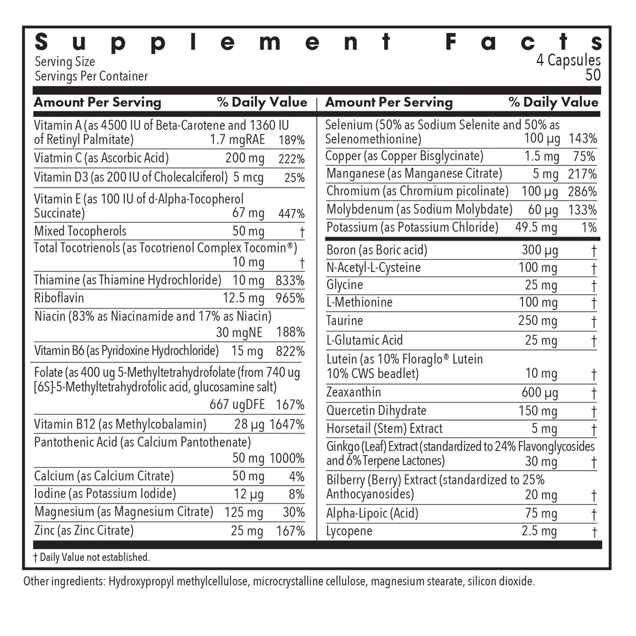 OcuDyne II supplement facts panel