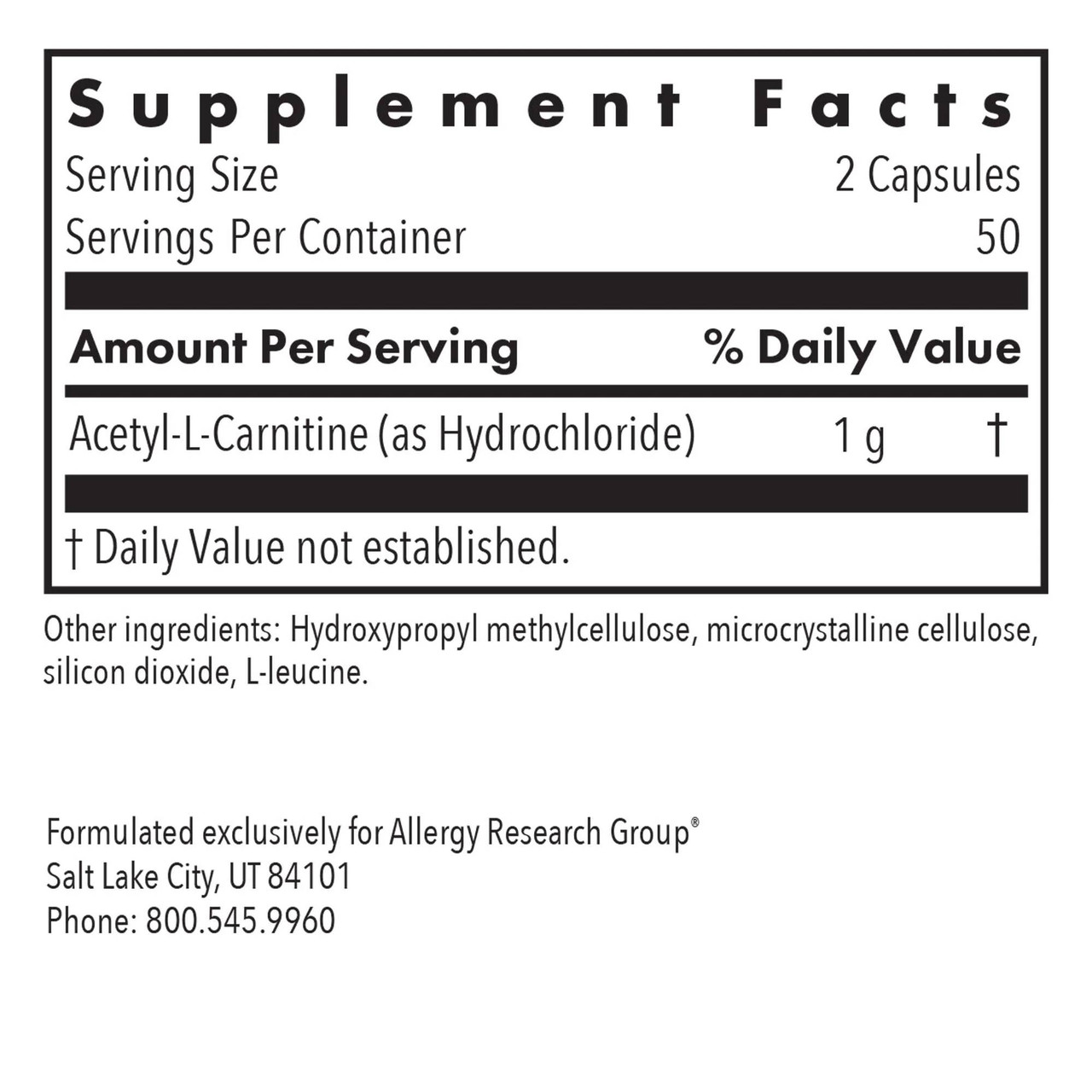 Allergy Research Group Acetyl L-Carnitine 500mg - 100 capsules