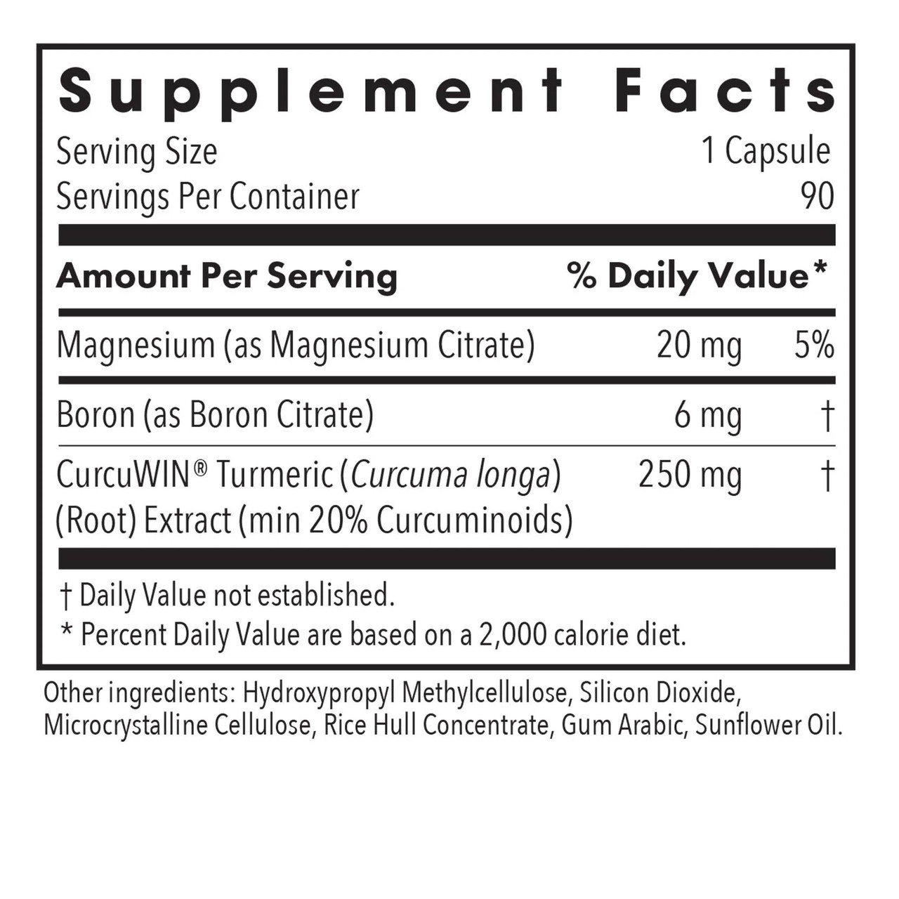 Boron Joint with CurcuWIN supplement facts, 1 capsule serving